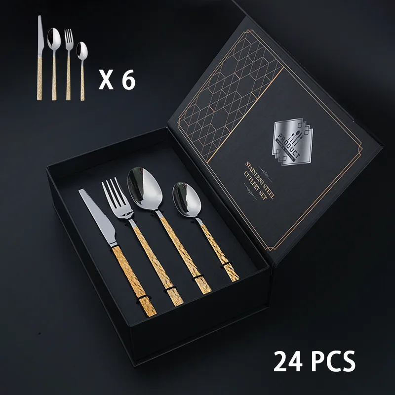 6-teiliger Satz luxuriöser vergoldeter Bestecksatz mit Hängekarte heißer Verkauf im mittleren Osten Asiens Markt