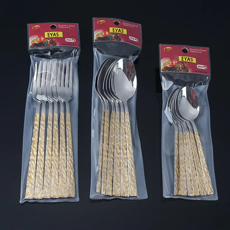 6-teiliger Satz luxuriöser vergoldeter Bestecksatz mit Hängekarte heißer Verkauf im mittleren Osten Asiens Markt