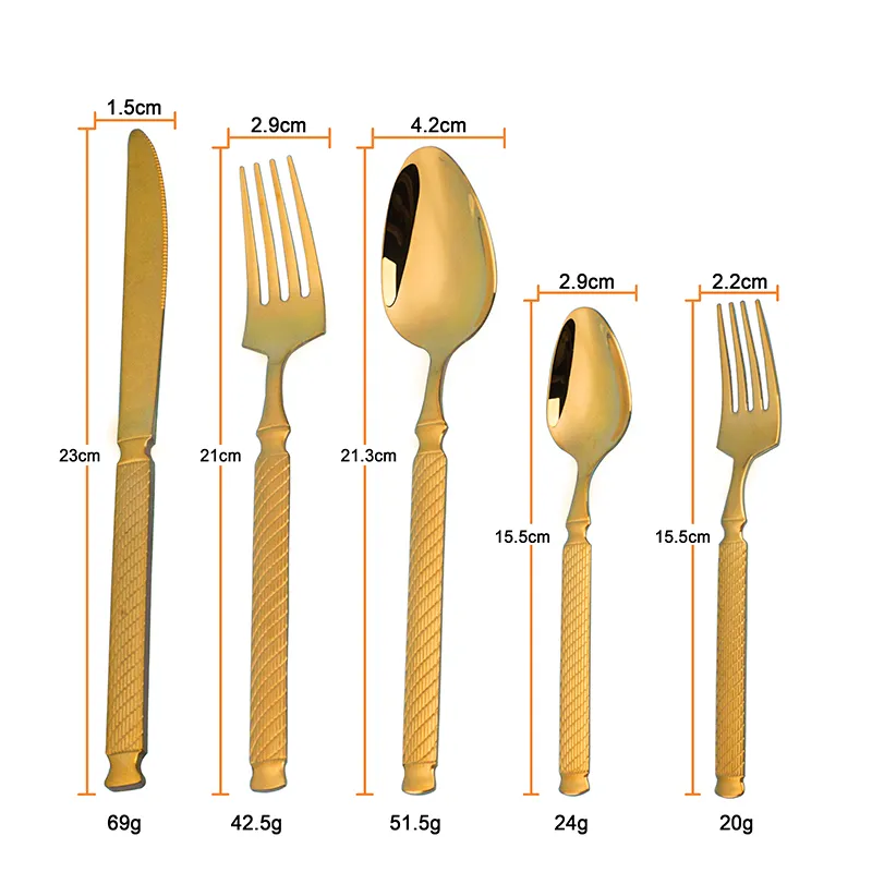 طقم أدوات مائدة من الفولاذ المقاوم للصدأ مطلي بالذهب pvd لطقم أدوات مائدة من الفولاذ المقاوم للصدأ منخفضة السعر وسريعة التسليم