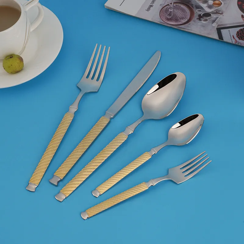 طقم أدوات مائدة من الفولاذ المقاوم للصدأ مطلي بالذهب pvd لطقم أدوات مائدة من الفولاذ المقاوم للصدأ منخفضة السعر وسريعة التسليم