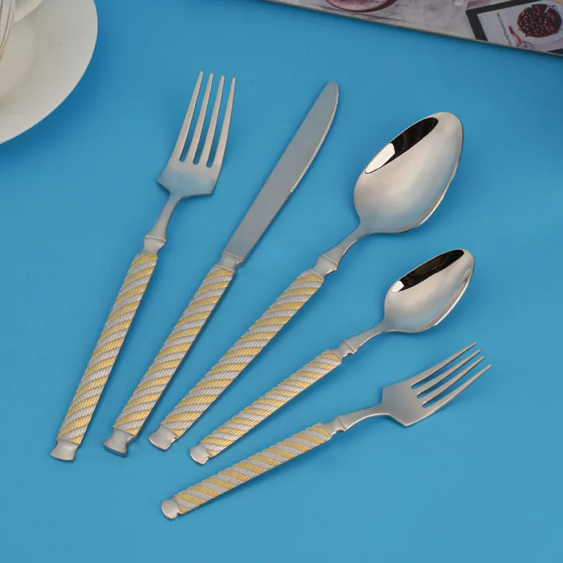 طقم أدوات مائدة من الفولاذ المقاوم للصدأ مطلي بالذهب pvd لطقم أدوات مائدة من الفولاذ المقاوم للصدأ منخفضة السعر وسريعة التسليم