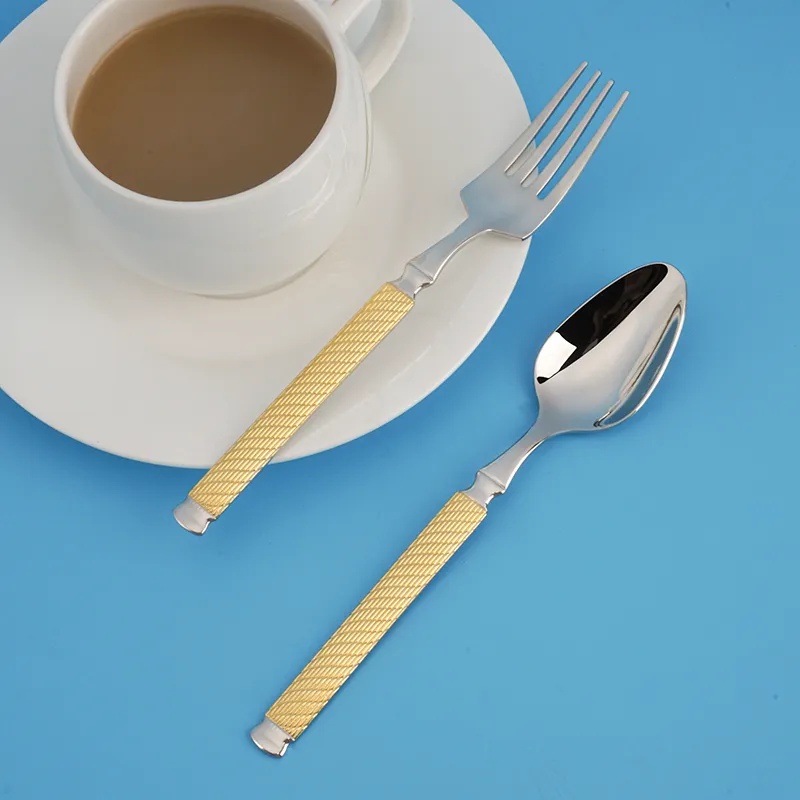 طقم أدوات مائدة من الفولاذ المقاوم للصدأ مطلي بالذهب pvd لطقم أدوات مائدة من الفولاذ المقاوم للصدأ منخفضة السعر وسريعة التسليم