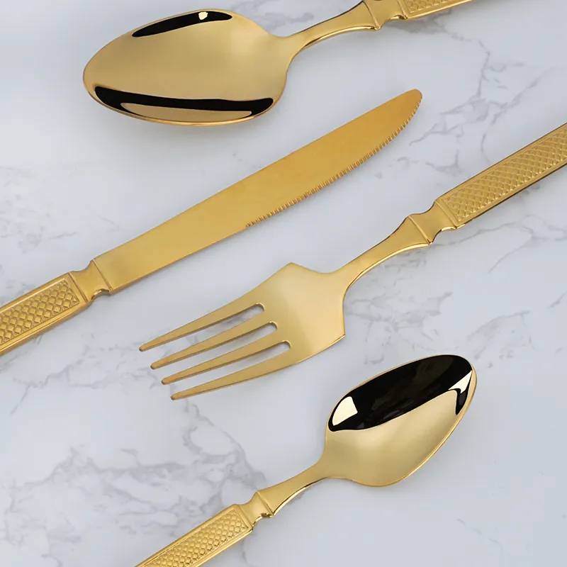 gold spoon fork set stainless steel mirror finishing flatware set for wholesale