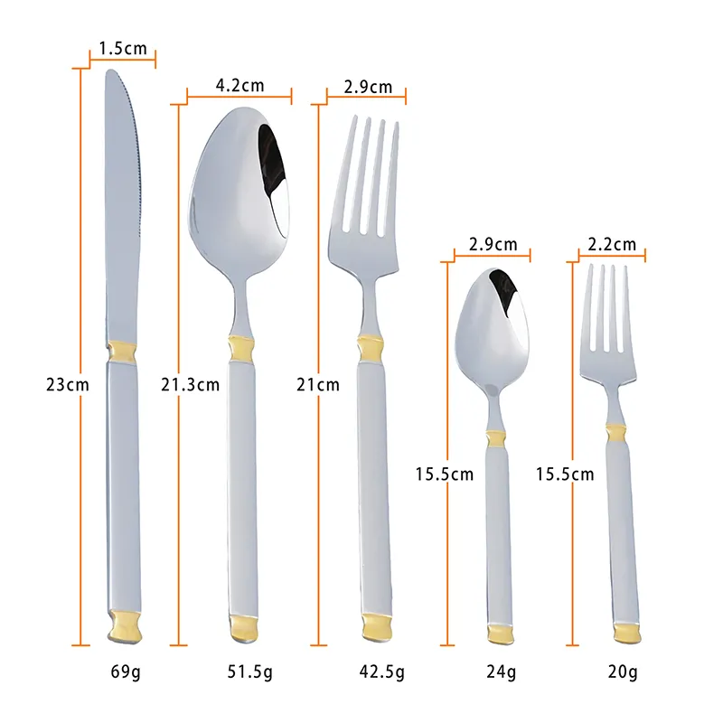 طقم أدوات مائدة مطلي بالذهب بتصميم ليزر في حقيبة معلقة طقم أدوات مائدة 6 قطع للبيع بالجملة