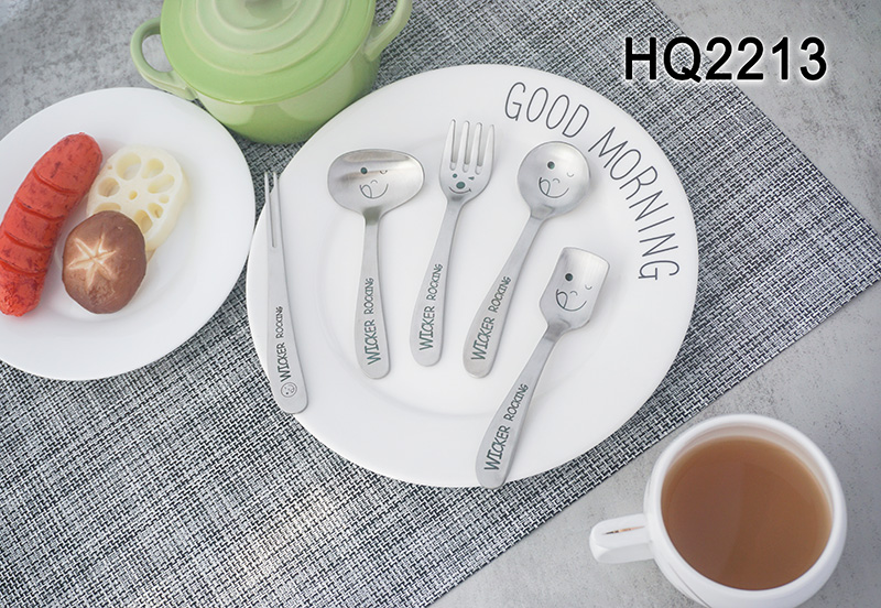 Cartoon Fork 304 Stainless Steel Spoon Fork Set Laser Smiley Round Spoon Portable Utensils