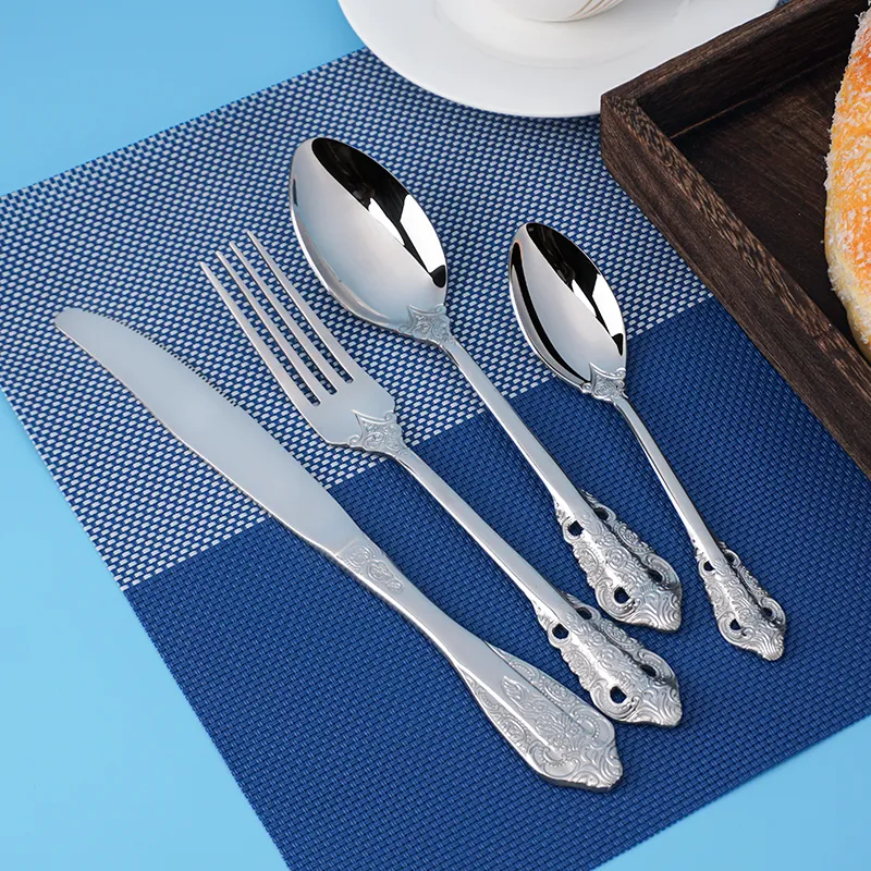ready to ship mirror polish silver cutlery spoon fork knife set low moq wedding