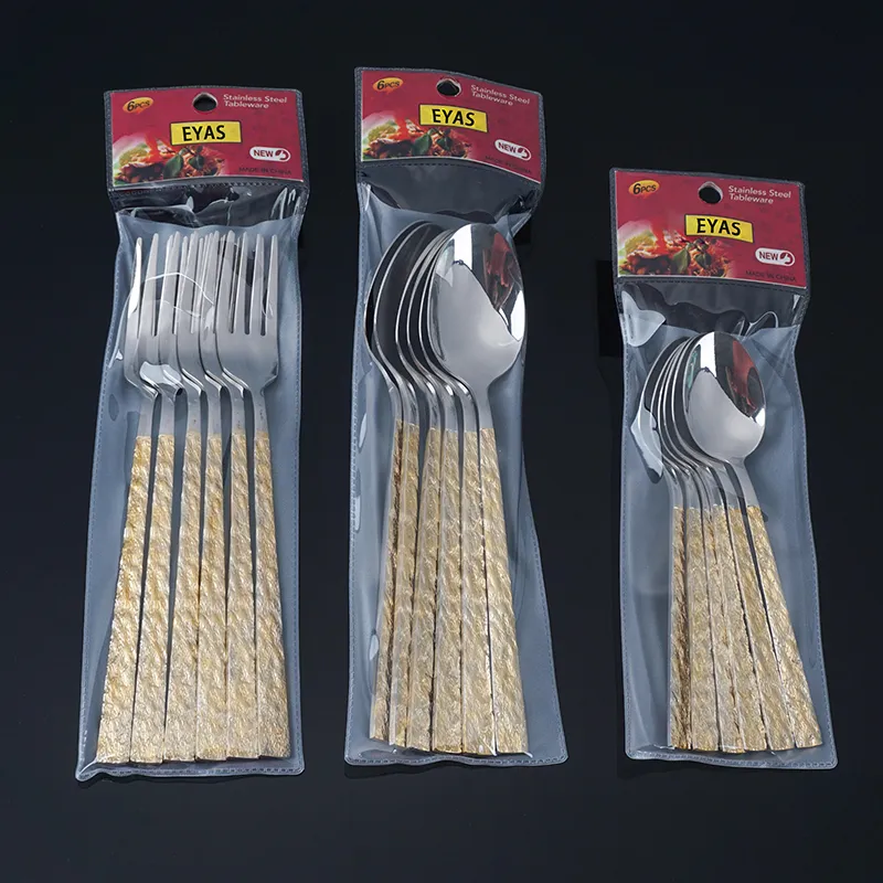 Heißer Verkauf Luxus Spiegelpolieren Besteck Set Vergoldung Edelstahl Messer Gabel Löffel Set