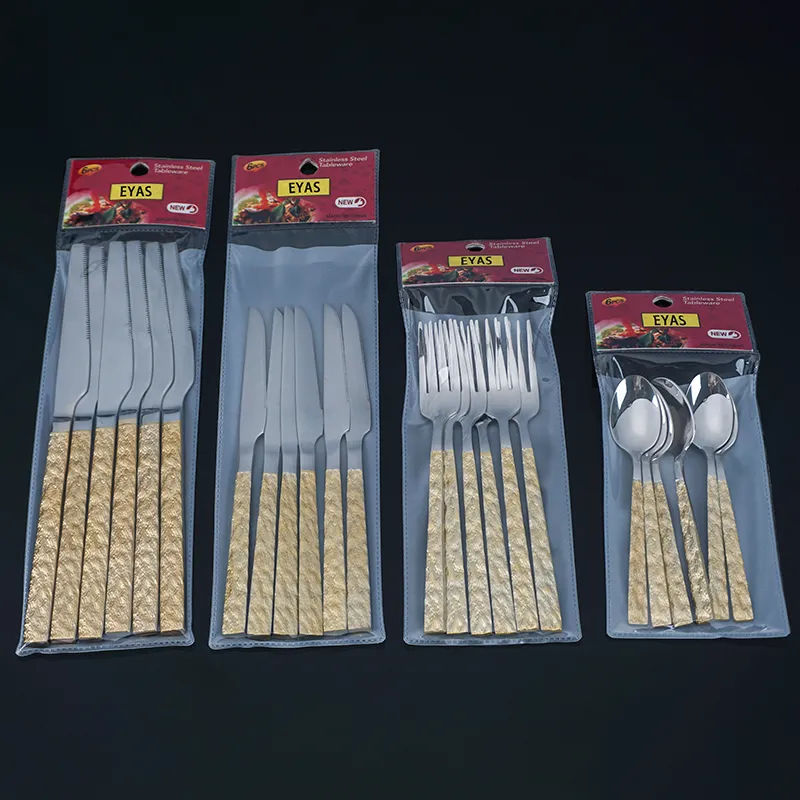 Heißer Verkauf Luxus Spiegelpolieren Besteck Set Vergoldung Edelstahl Messer Gabel Löffel Set