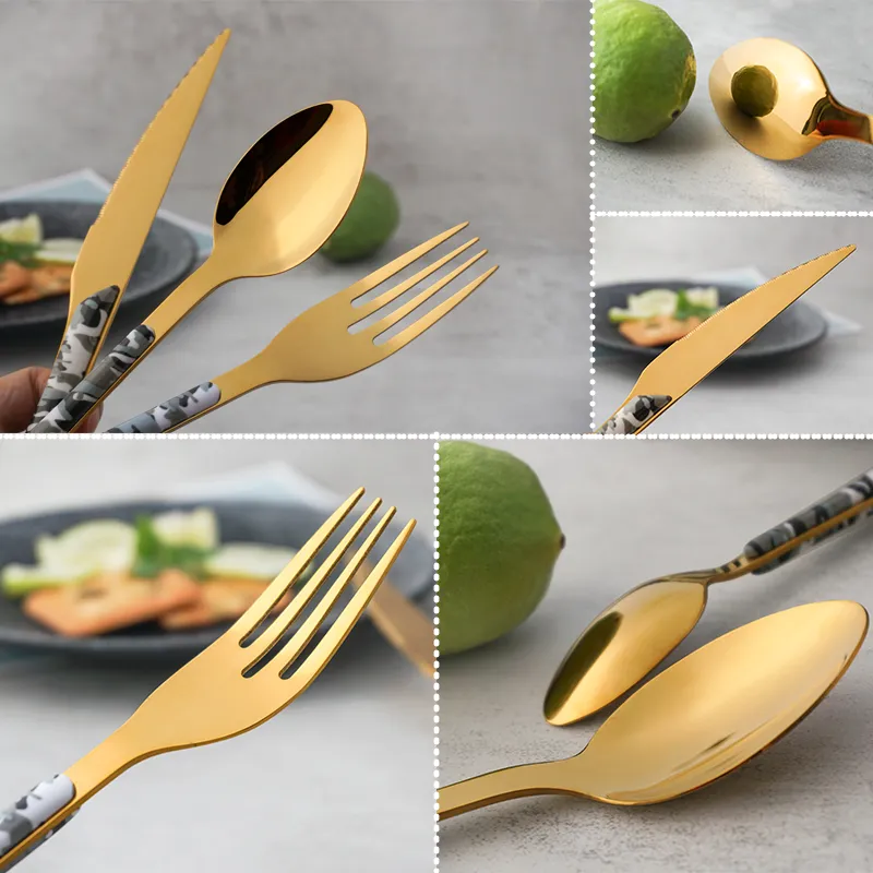 plastic handle cutlery set stainless camouflage spoon teaspoon steak fork knife stainless steel flatware set
