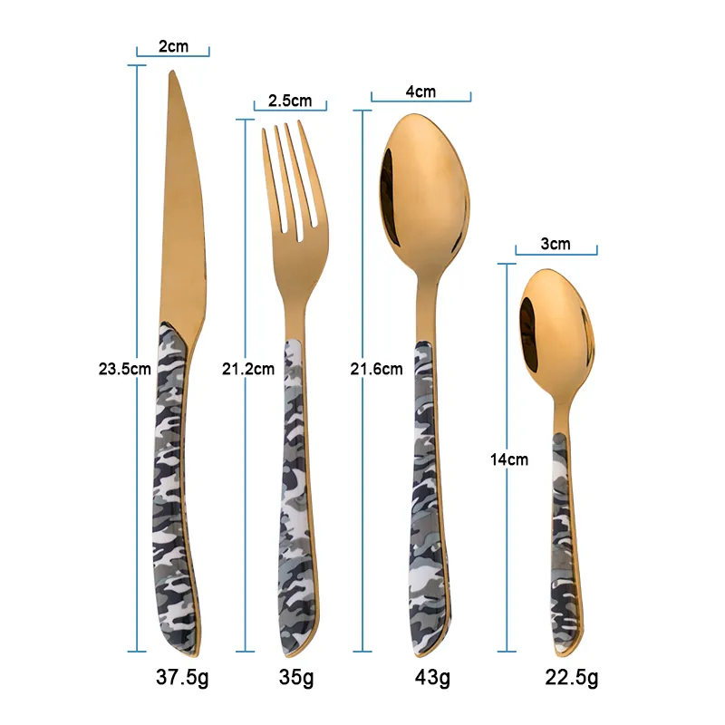 plastic handle cutlery set stainless camouflage spoon teaspoon steak fork knife stainless steel flatware set