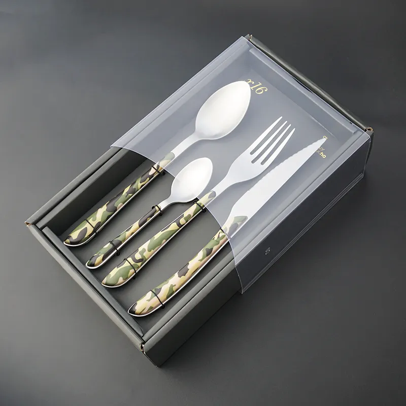 طقم أدوات مائدة بتصميم جديد لمطعم الفندق أدوات مائدة بتصميم عصري عصري مموه بمقبض بلاستيكي