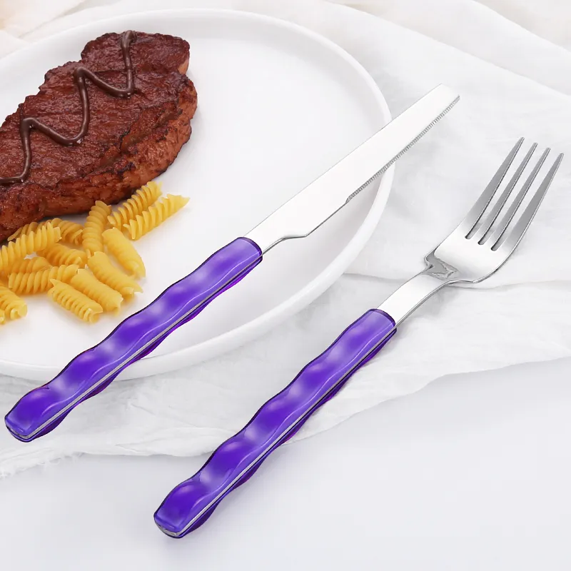 wholesale stainless steel cutlery set plastic handle spoon forks and knives silverware restaurant wedding gift set