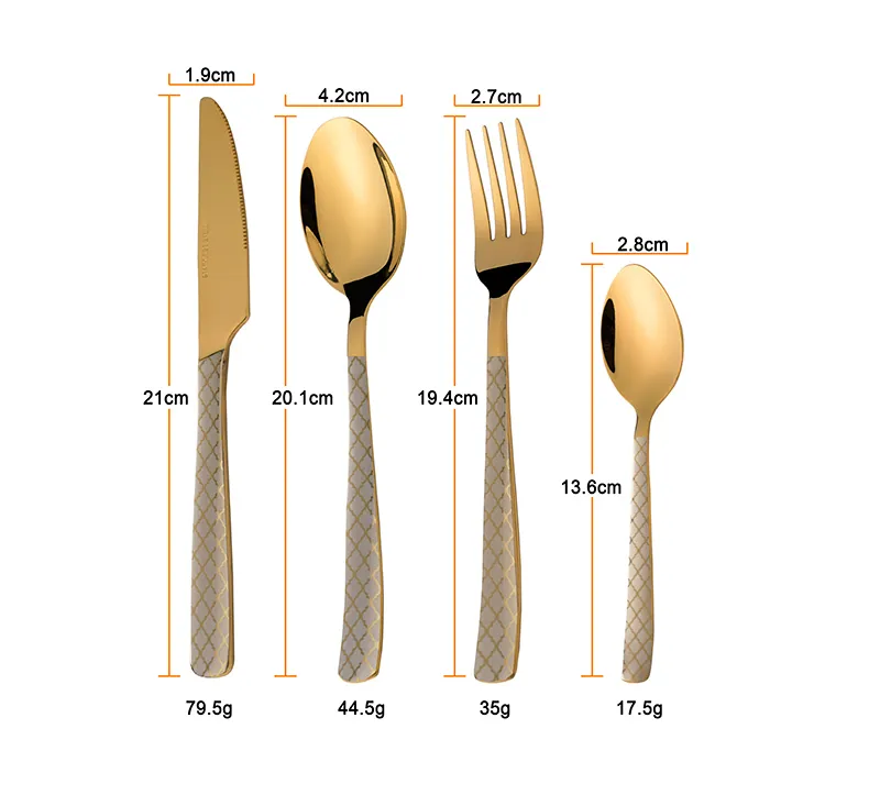 حار بيع الساخن أدوات المائدة شوكة سكين ملعقة ملعقة صغيرة 4 قطع طقم أدوات مائدة من الفولاذ المقاوم للصدأ مطلي بالذهب لفندق مطعم