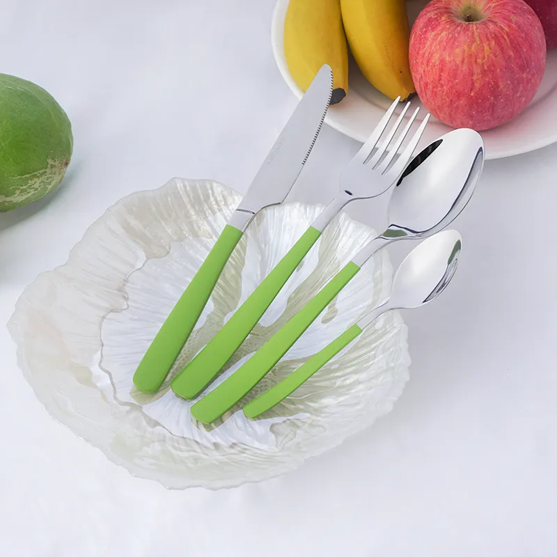 24 pieces flatware set low moq macaroon color stainless steel cutlery set mirror finishing