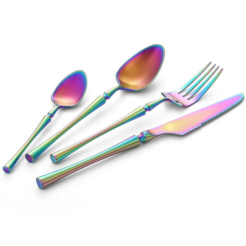 wholesale royal wedding colorful plated dinnerware personalized stainless steel cutlery set knife fork spoon teaspoon