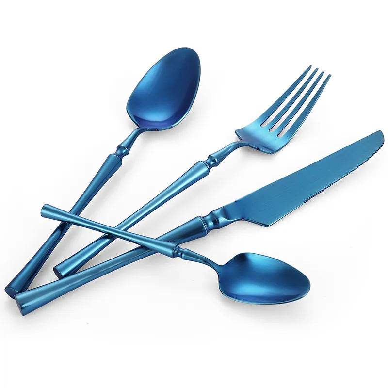 wholesale royal wedding colorful plated dinnerware personalized stainless steel cutlery set knife fork spoon teaspoon