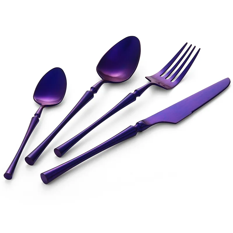wholesale royal wedding colorful plated dinnerware personalized stainless steel cutlery set knife fork spoon teaspoon