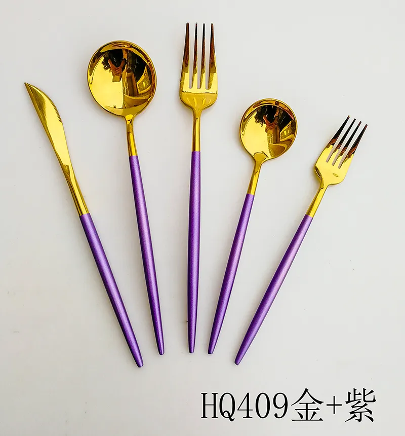wholesale eco friendly reusable bulk luxury 24pcs stainless steel set flatware custom colorful spoon fork knife set