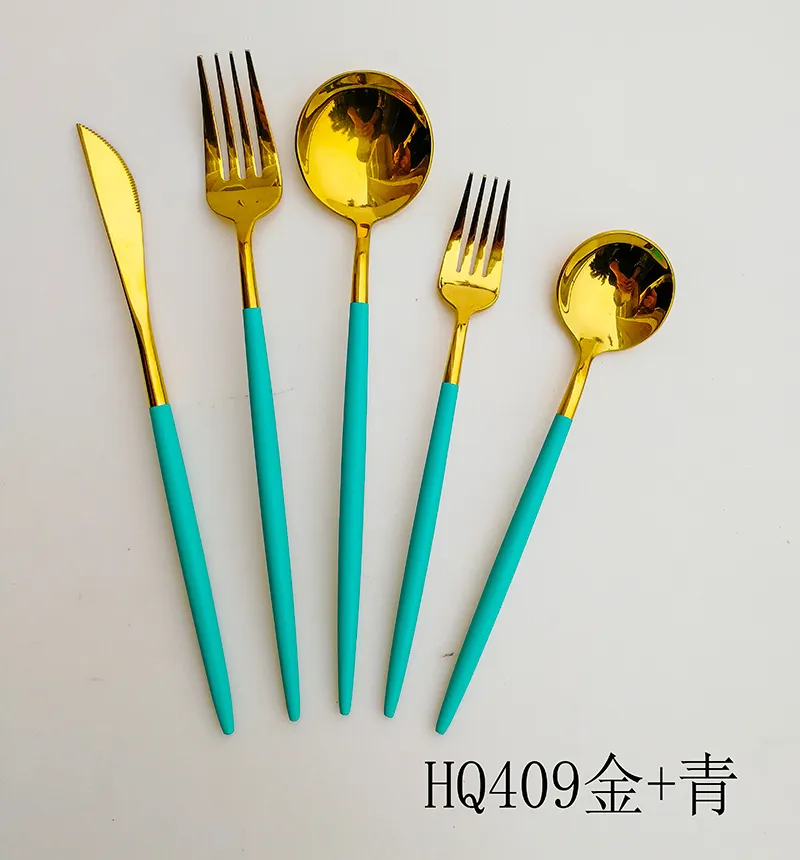wholesale eco friendly reusable bulk luxury 24pcs stainless steel set flatware custom colorful spoon fork knife set