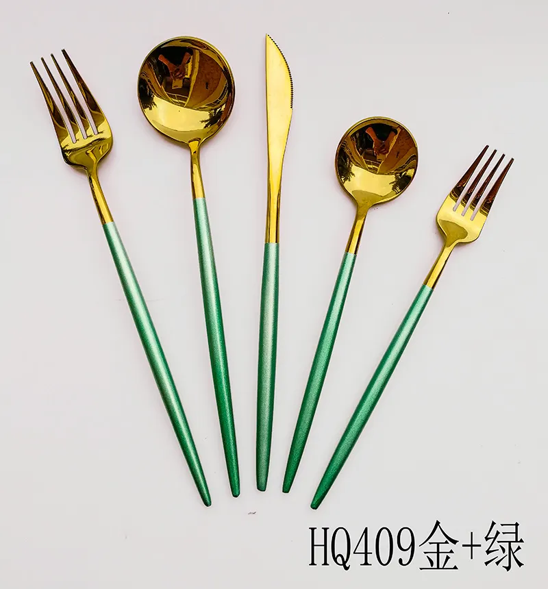 wholesale eco friendly reusable bulk luxury 24pcs stainless steel set flatware custom colorful spoon fork knife set