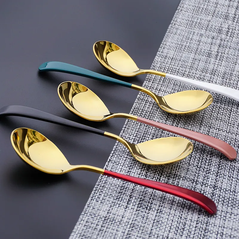 Lebensmittelqualität bunte Edelstahl kreative koreanische Löffel goldenen Kaffee Schröpfen Löffel runden Löffel