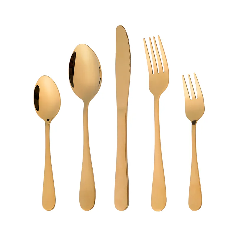 hochwertiges Edelstahl-Goldbesteck 5-tlg. Löffel-Gabel-Messer Dessert-Teelöffel-Gabel-Besteck-Set