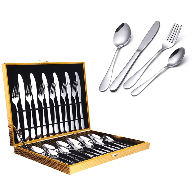 wholesale restaurant hotel cutlery silverware stainless steel flatware set for wedding with gift box set