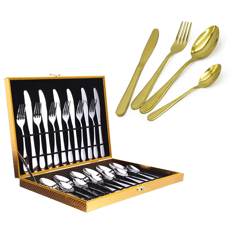 wholesale restaurant hotel cutlery silverware stainless steel flatware set for wedding with gift box set