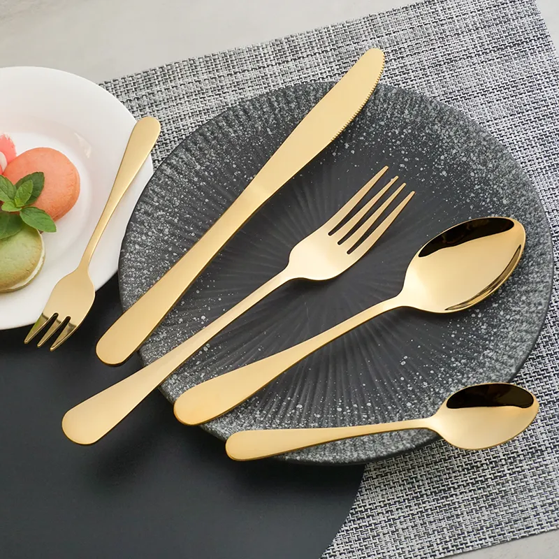 hochwertiges Edelstahl-Goldbesteck 5-tlg. Löffel-Gabel-Messer Dessert-Teelöffel-Gabel-Besteck-Set