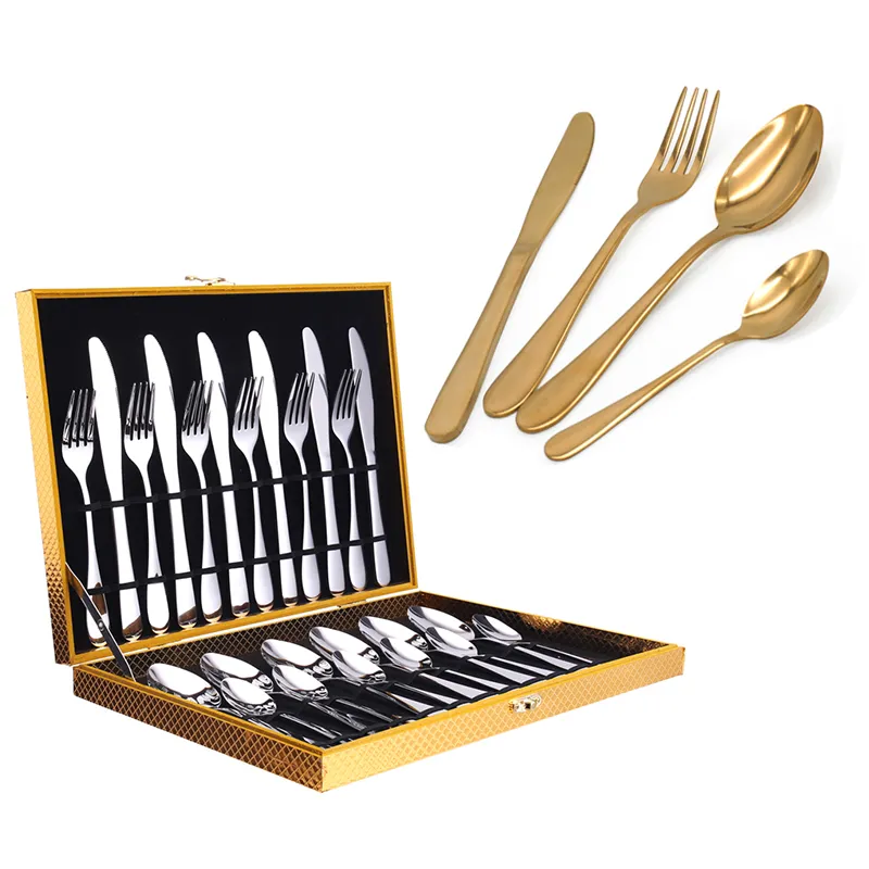 wholesale restaurant hotel cutlery silverware stainless steel flatware set for wedding with gift box set