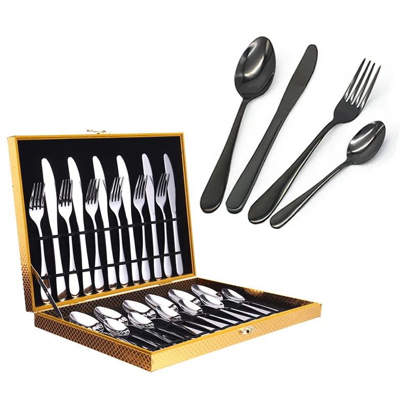 wholesale restaurant hotel cutlery silverware stainless steel flatware set for wedding with gift box set