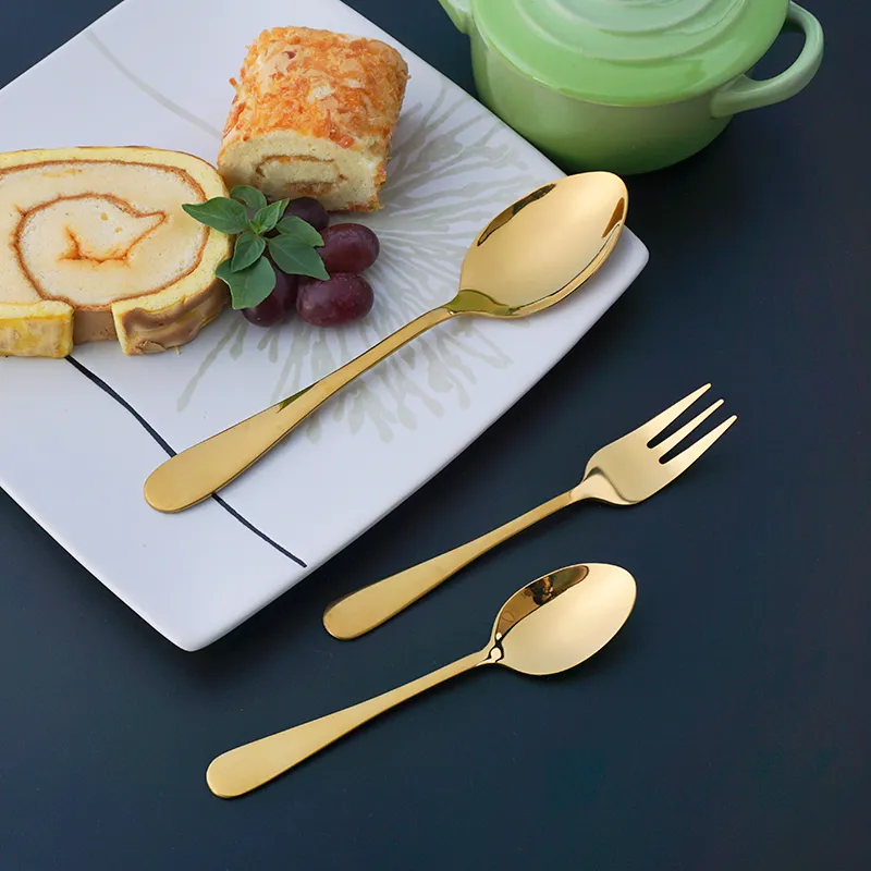 hochwertiges Edelstahl-Goldbesteck 5-tlg. Löffel-Gabel-Messer Dessert-Teelöffel-Gabel-Besteck-Set