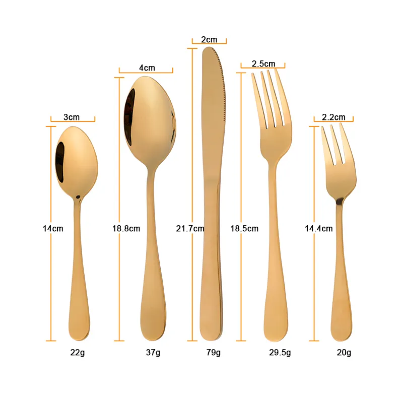 hochwertiges Edelstahl-Goldbesteck 5-tlg. Löffel-Gabel-Messer Dessert-Teelöffel-Gabel-Besteck-Set