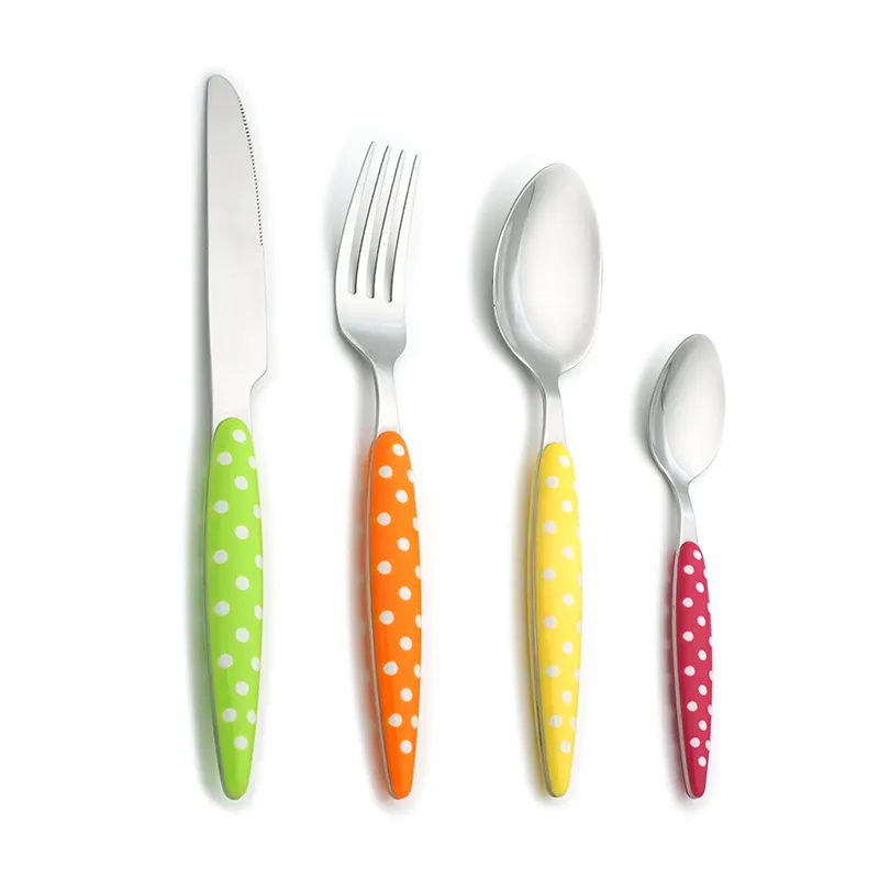 stainless steel tableware plastic clip handle tableware plastic handle knife fork spoon cutlery set
