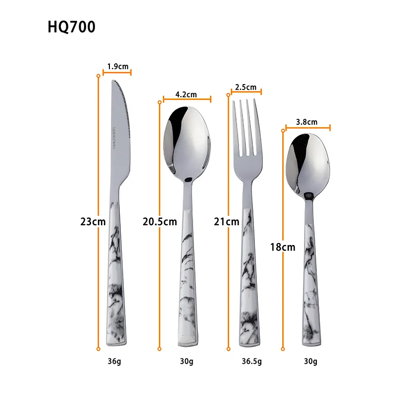 Großhandel Geschirr Marmor Kunststoffgriff wiederverwendbare Edelstahl-Besteck Set Löffel Gabel Messer Besteck Set