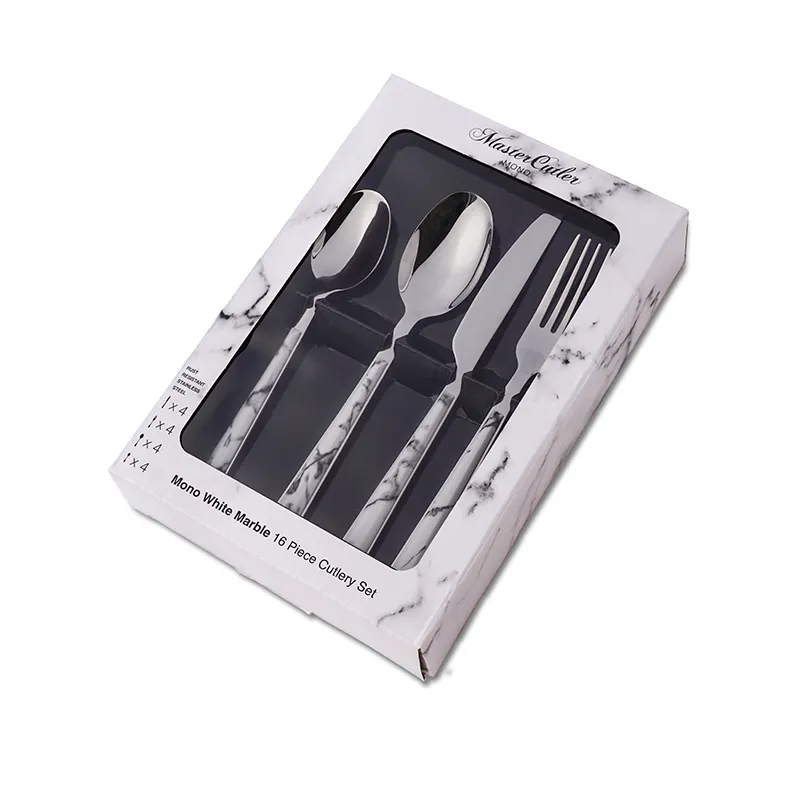 Großhandel Geschirr Marmor Kunststoffgriff wiederverwendbare Edelstahl-Besteck Set Löffel Gabel Messer Besteck Set