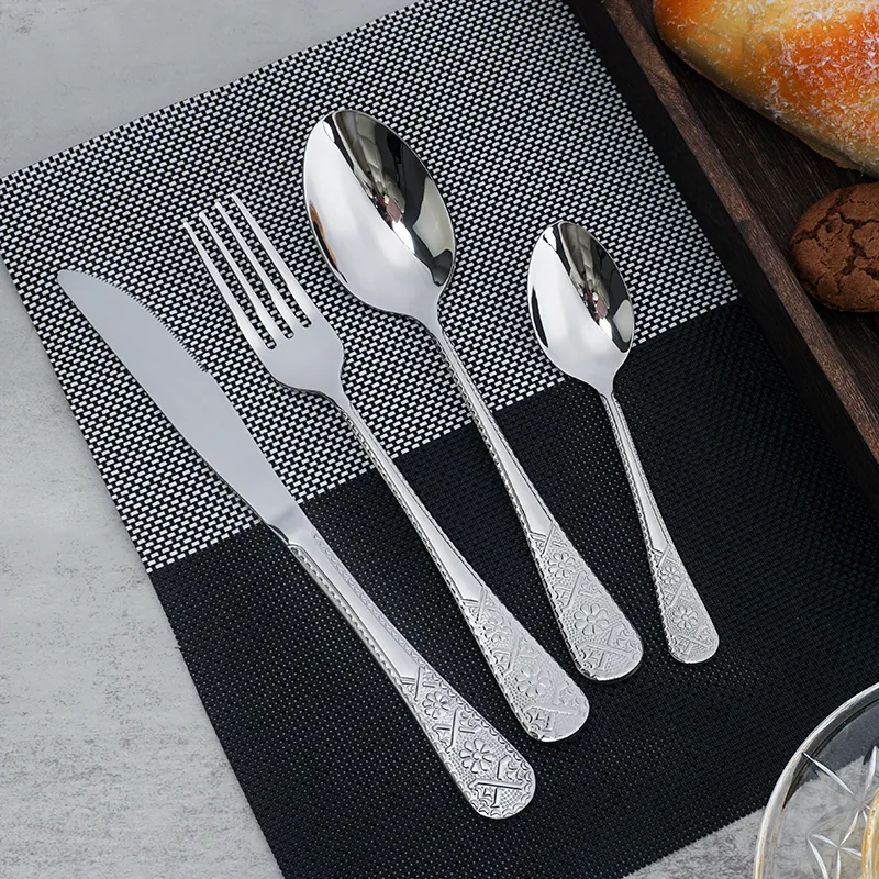 engraved stainless steel fork knife spoon set for bakery bistro wedding luxury flatware design