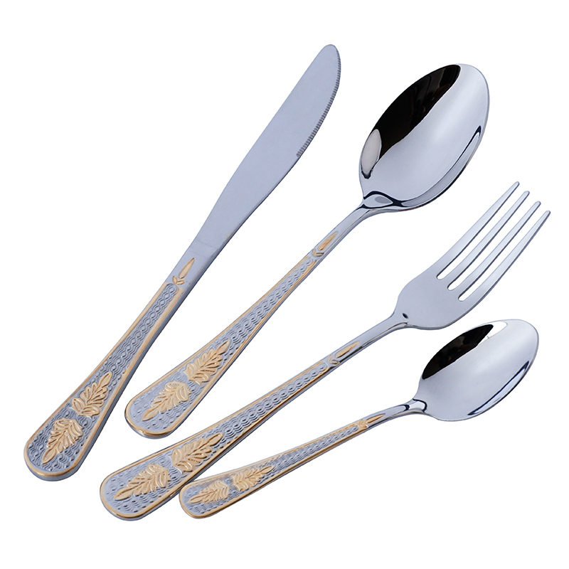 wholesale bulk stainless steel gold plated wedding restaurant kitchen cutlery sets silverware flatware set