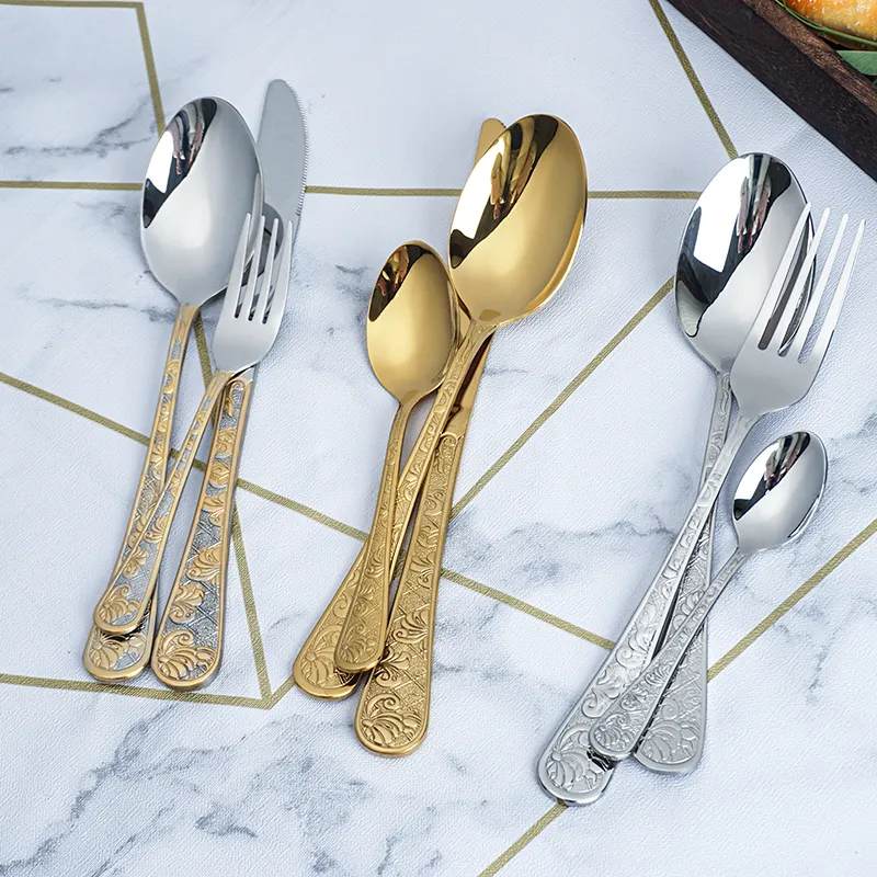 gold cutlery stainless steel set knife fork spoon silverware cutlery set gold flatware knife fork spoon for hotel