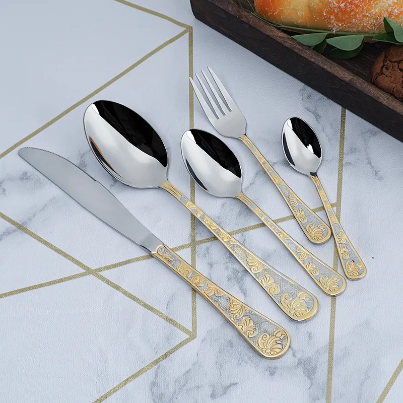 gold cutlery stainless steel set knife fork spoon silverware cutlery set gold flatware knife fork spoon for hotel