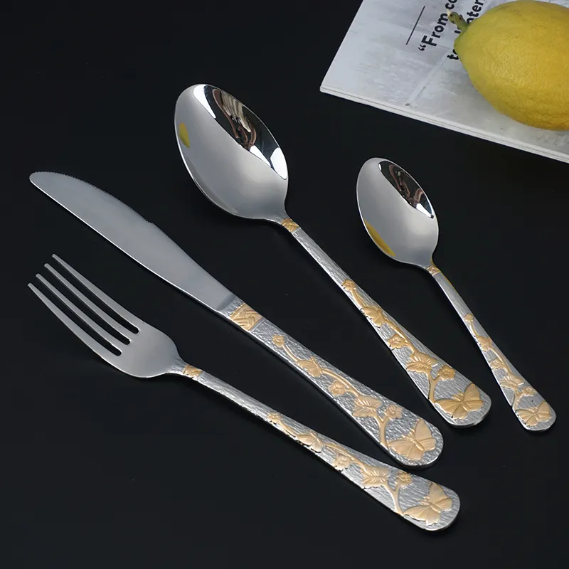 طقم أدوات مائدة فاخر من الفولاذ المقاوم للصدأ طقم أدوات مائدة زفاف فاخرة من الفولاذ المقاوم للصدأ طقم ملاعق تقديم فاخرة