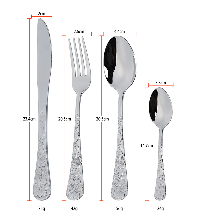 طقم أدوات مائدة من الفولاذ المقاوم للصدأ بنمط عتيق لملاعق العشاء المنزلي وسكاكين شرائح اللحم وشوك الحلوى