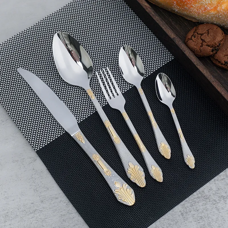 neue ankunft edelstahl 18/8 besteck set hochglanzpolieren wiederverwendbares besteck set heißer verkauf im mittleren osten markt