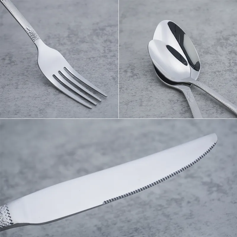 طقم أدوات مائدة فضية فاخرة عالية الجودة قابلة لإعادة الاستخدام من الفولاذ المقاوم للصدأ من الفولاذ المقاوم للصدأ