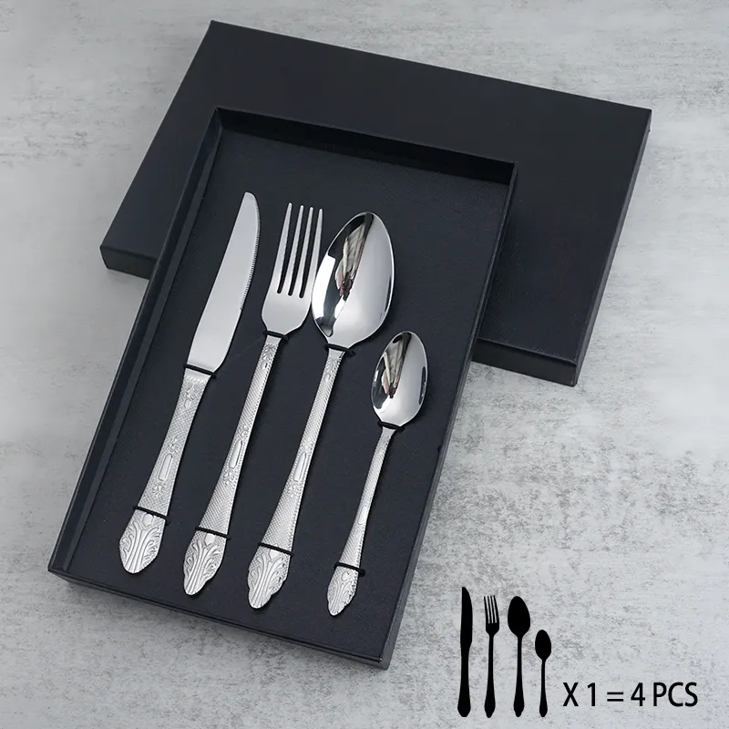 طقم أدوات مائدة فضية فاخرة عالية الجودة قابلة لإعادة الاستخدام من الفولاذ المقاوم للصدأ من الفولاذ المقاوم للصدأ