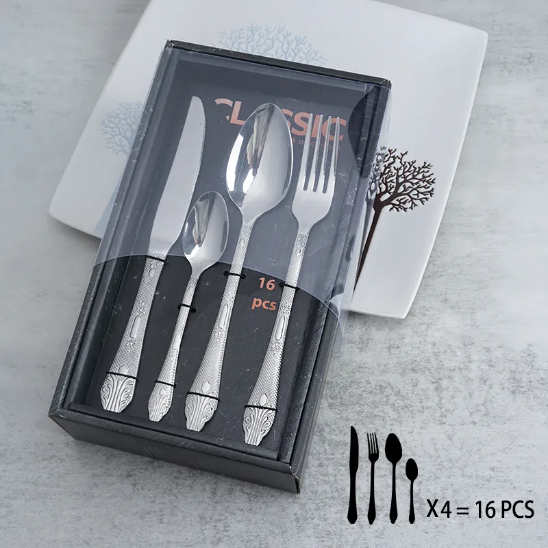 طقم أدوات مائدة فضية فاخرة عالية الجودة قابلة لإعادة الاستخدام من الفولاذ المقاوم للصدأ من الفولاذ المقاوم للصدأ